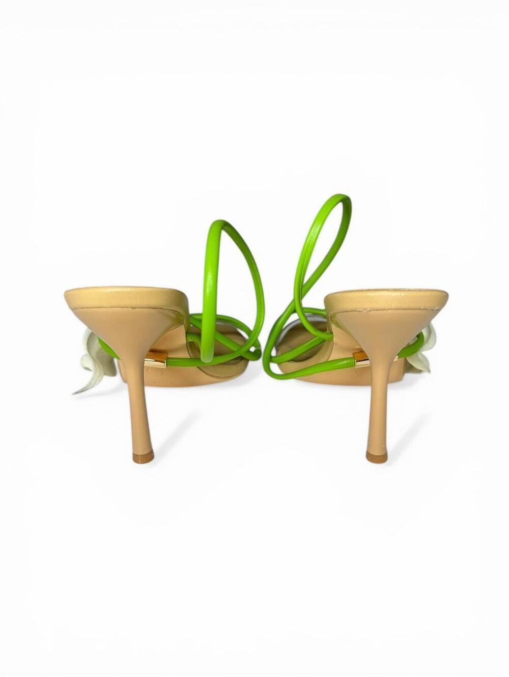 2/$99 ✨Cult Gaia Inspired Calla Lily Nude Stiletto Sandals 6 Green Ankle Strap - Picture 7 of 8